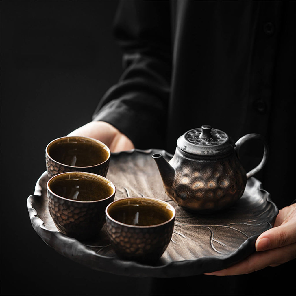 Hand made Vintage Hammer Pattern Japanese Ceramic TeaSet_1