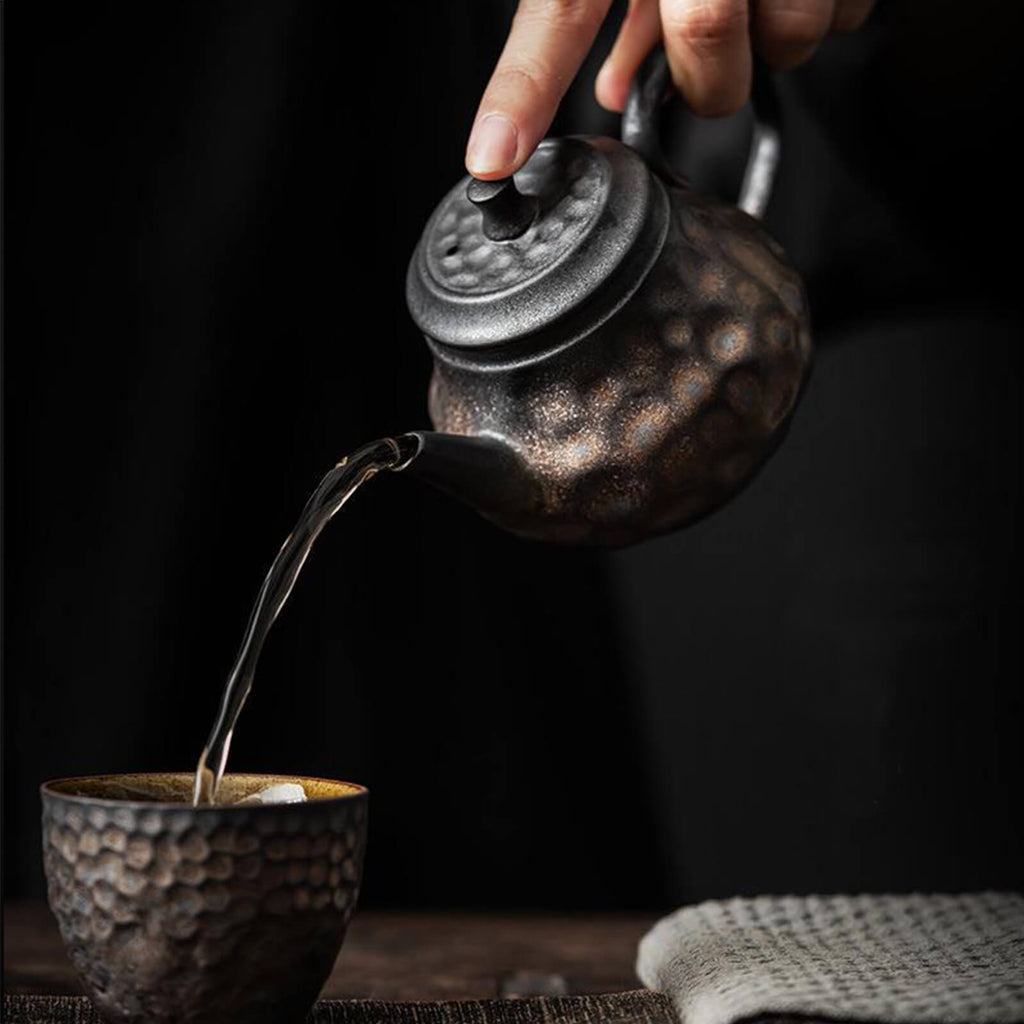 Hand made Vintage Hammer Pattern Japanese Ceramic TeaSet_2