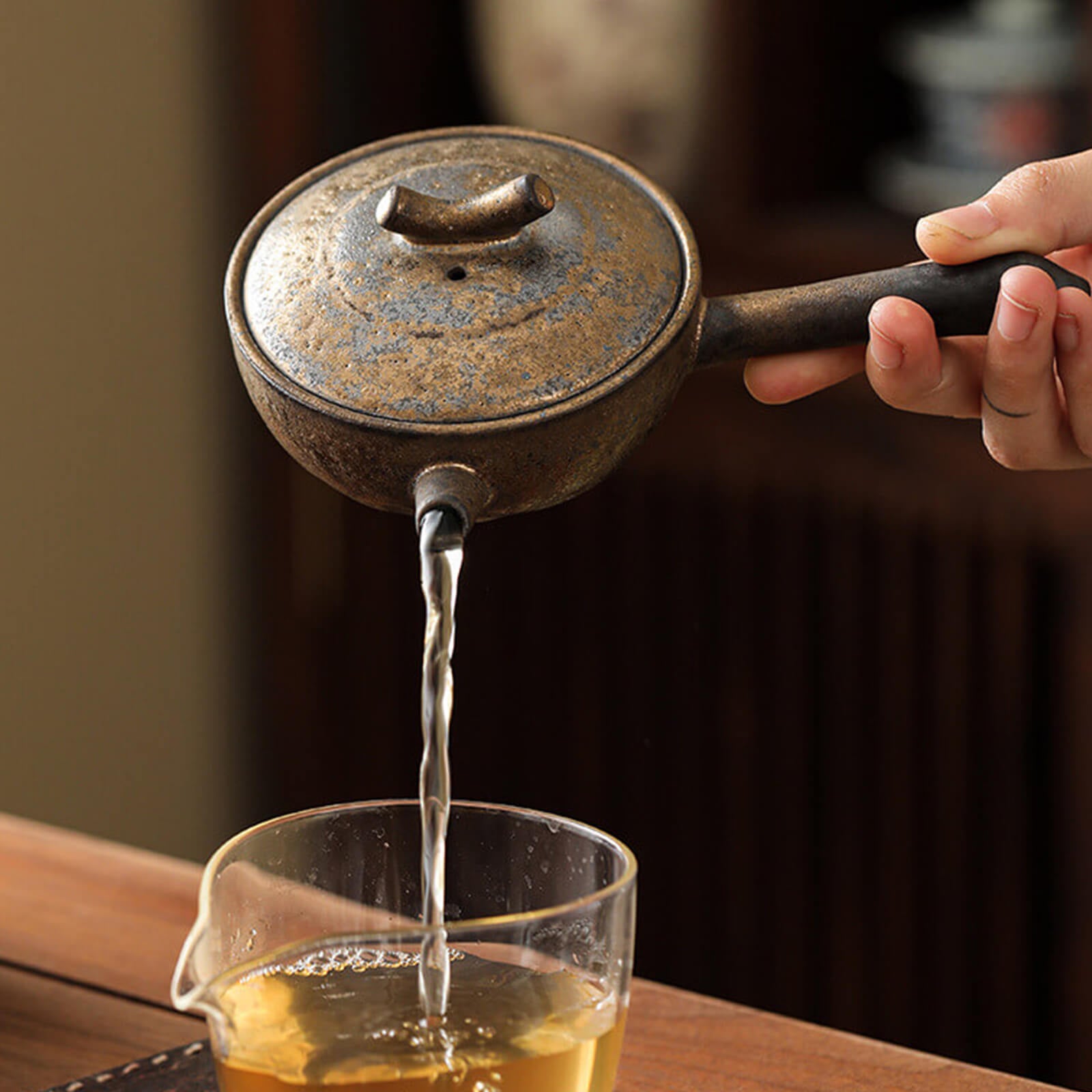 Japanese Vintage Gilded Ceramic Side-Handle Teapot_6