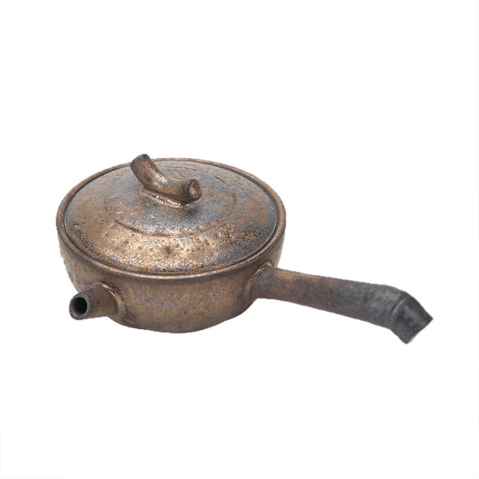 Japanese Vintage Gilded Ceramic Side-Handle Teapot_7