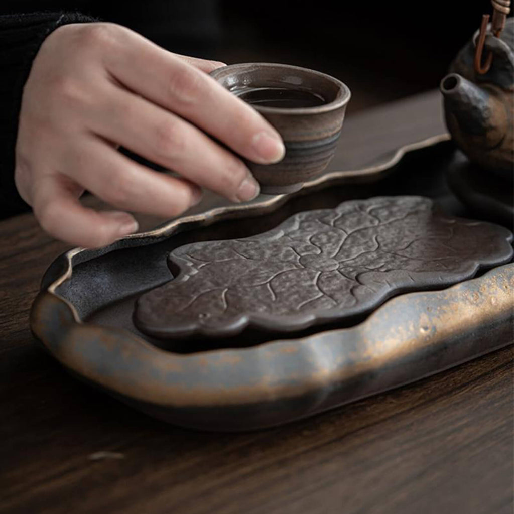 Japanese Tea Cup Set – Handcrafted Gold Minimalist Teapot Set