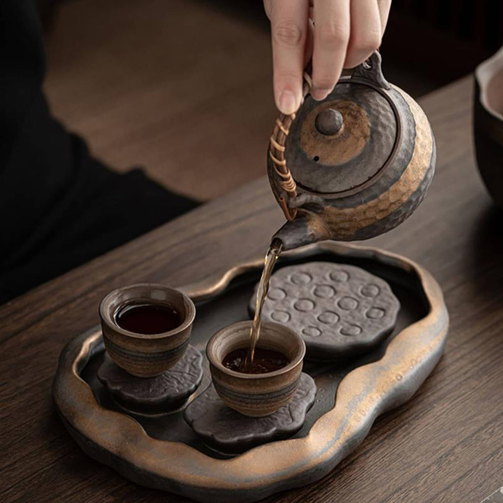 Japanese Tea Cup Set – Handcrafted Gold Minimalist Teapot Set