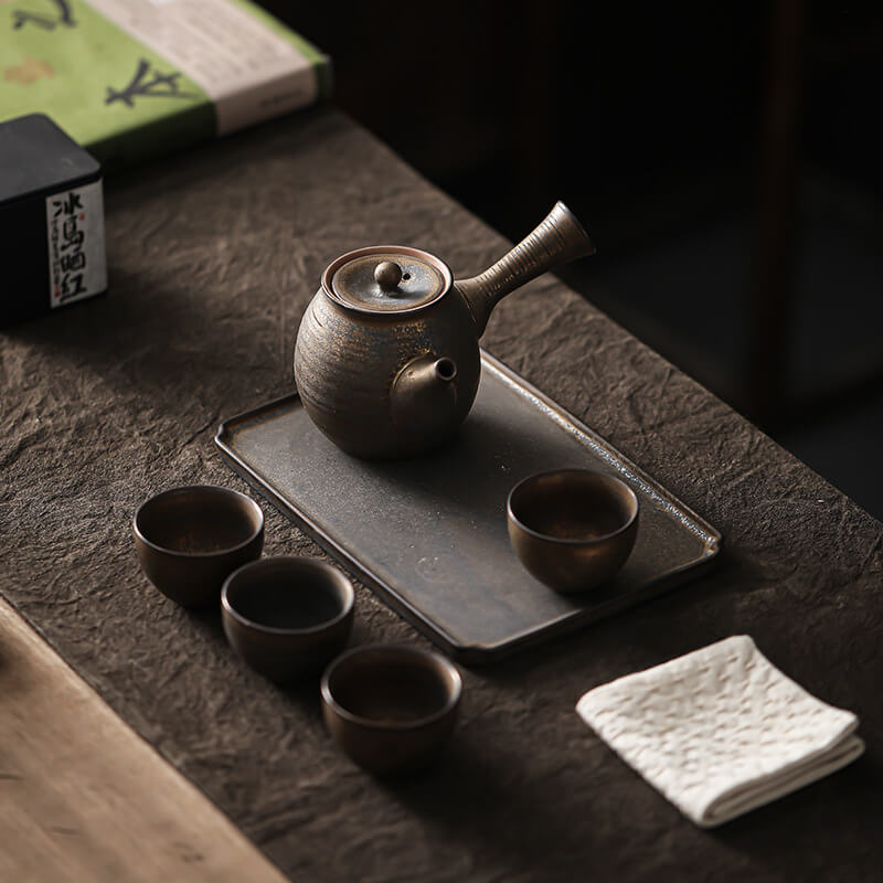 Tea Set Japanese – Handmade Rustic Gold Ceramic Teapot