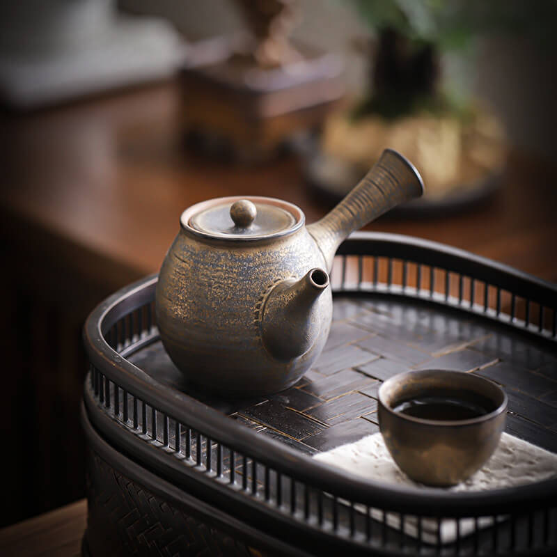 Tea Set Japanese – Handmade Rustic Gold Ceramic Teapot